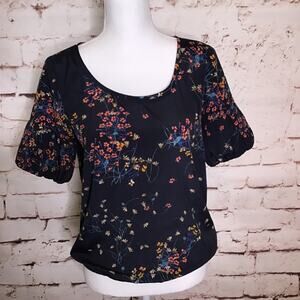 Zara Floral Print Blouse Black Small